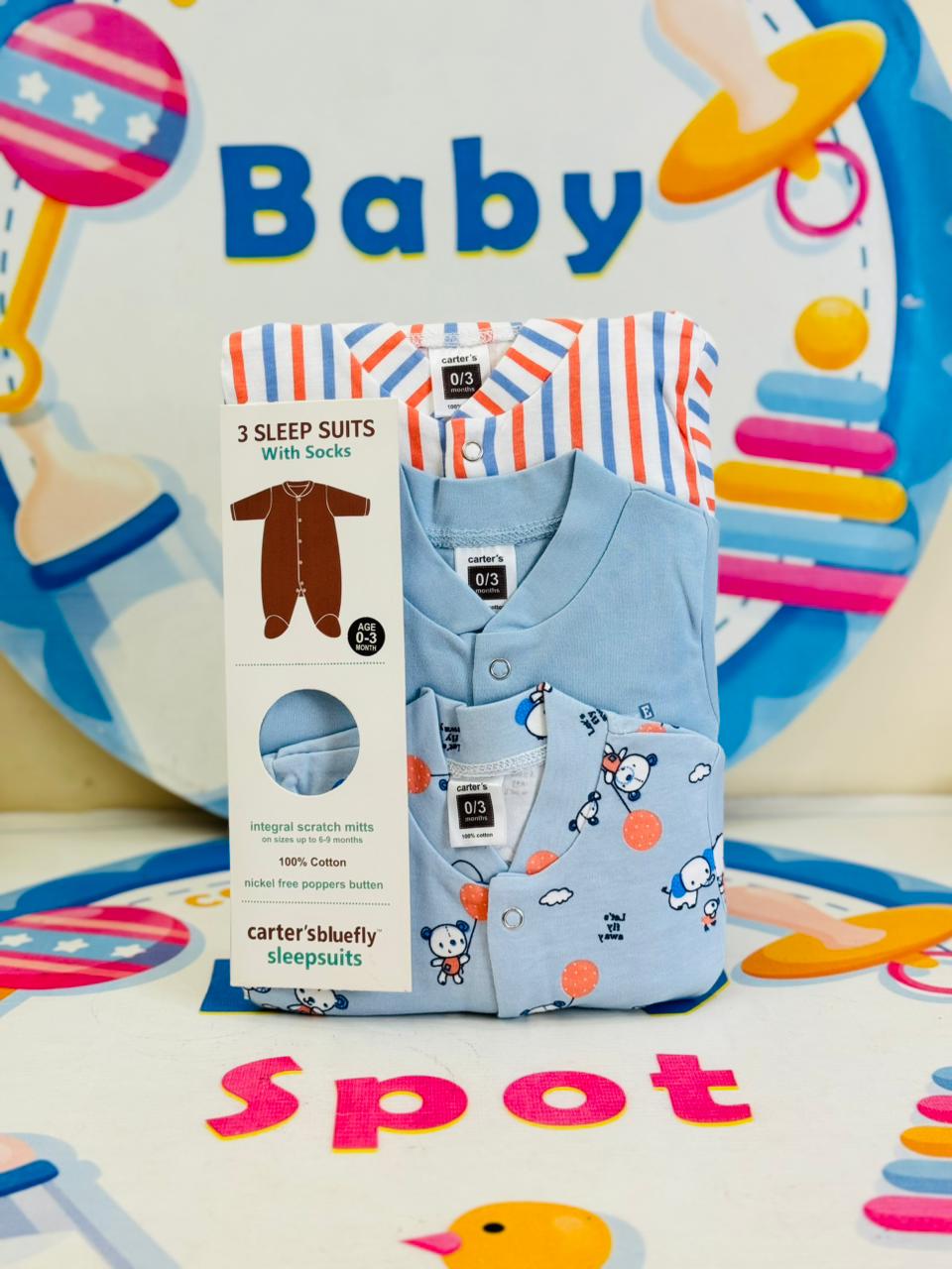 Carters Pack of 3 Sleep Suit Rompers Collection B (closed feet)