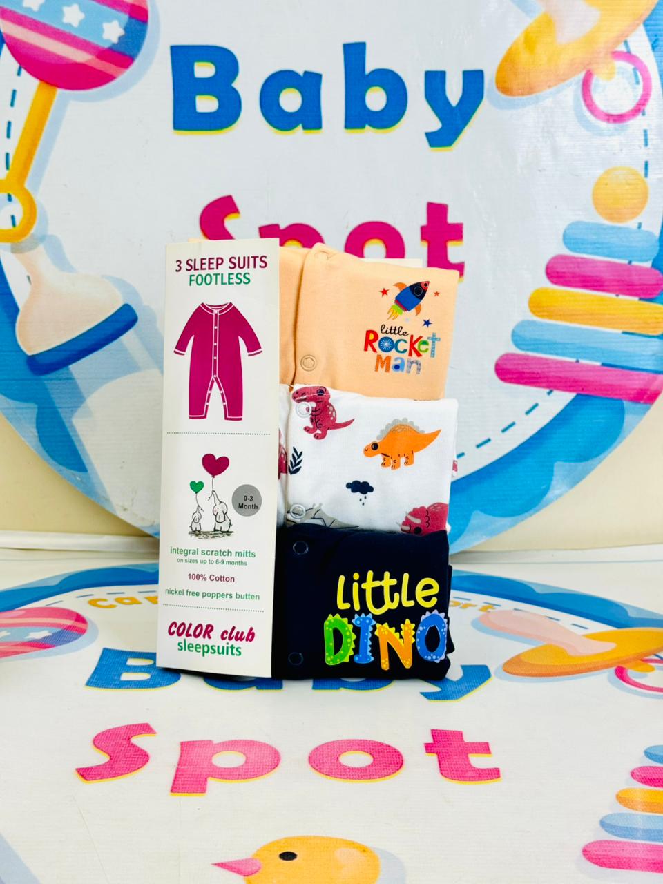 Imported Pack of 3 Sleep Suit Rompers Collection (Open Feet)