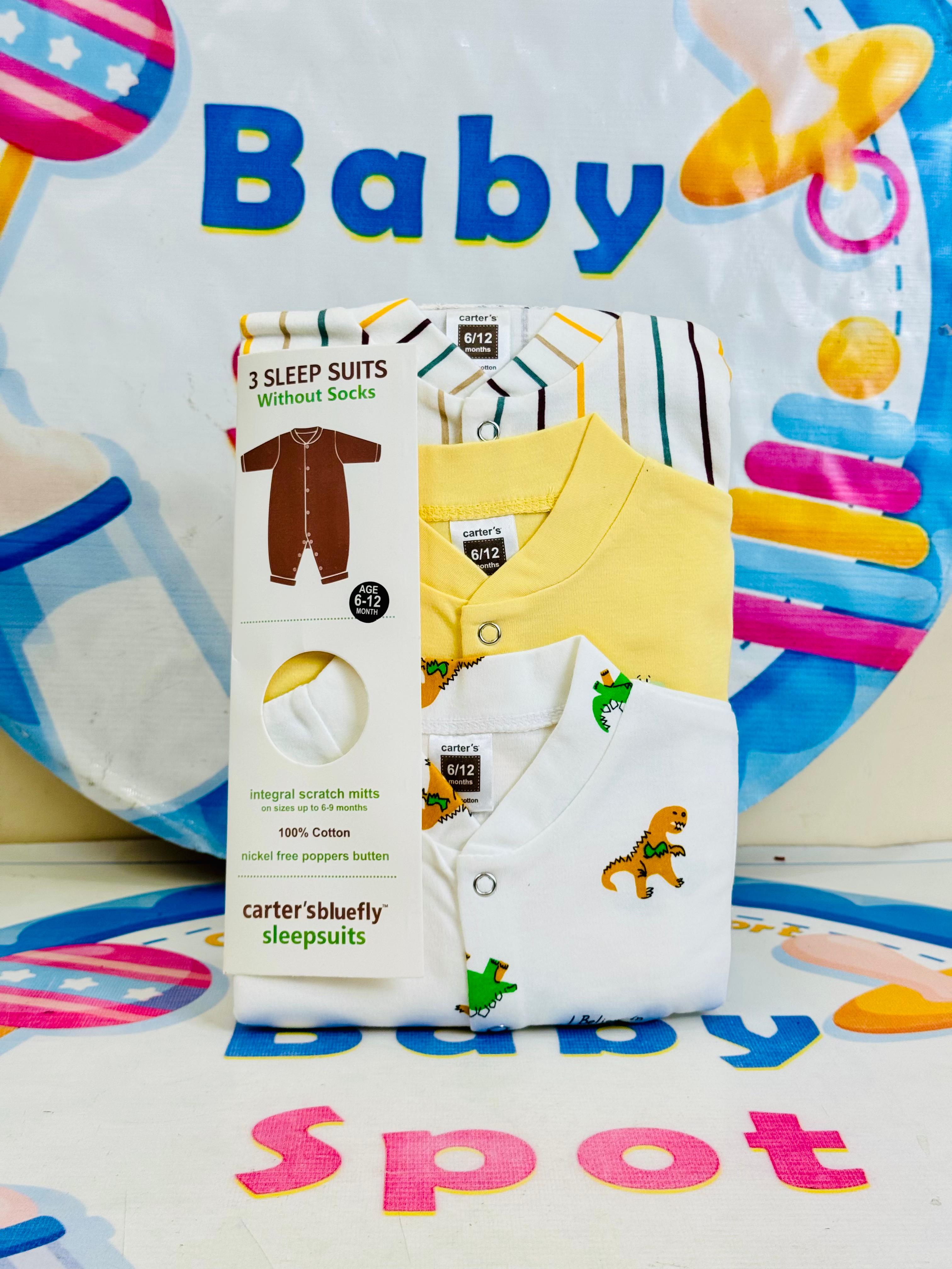 Carters Pack of 3 Sleep Suit Rompers Collection Y (Open Feet)