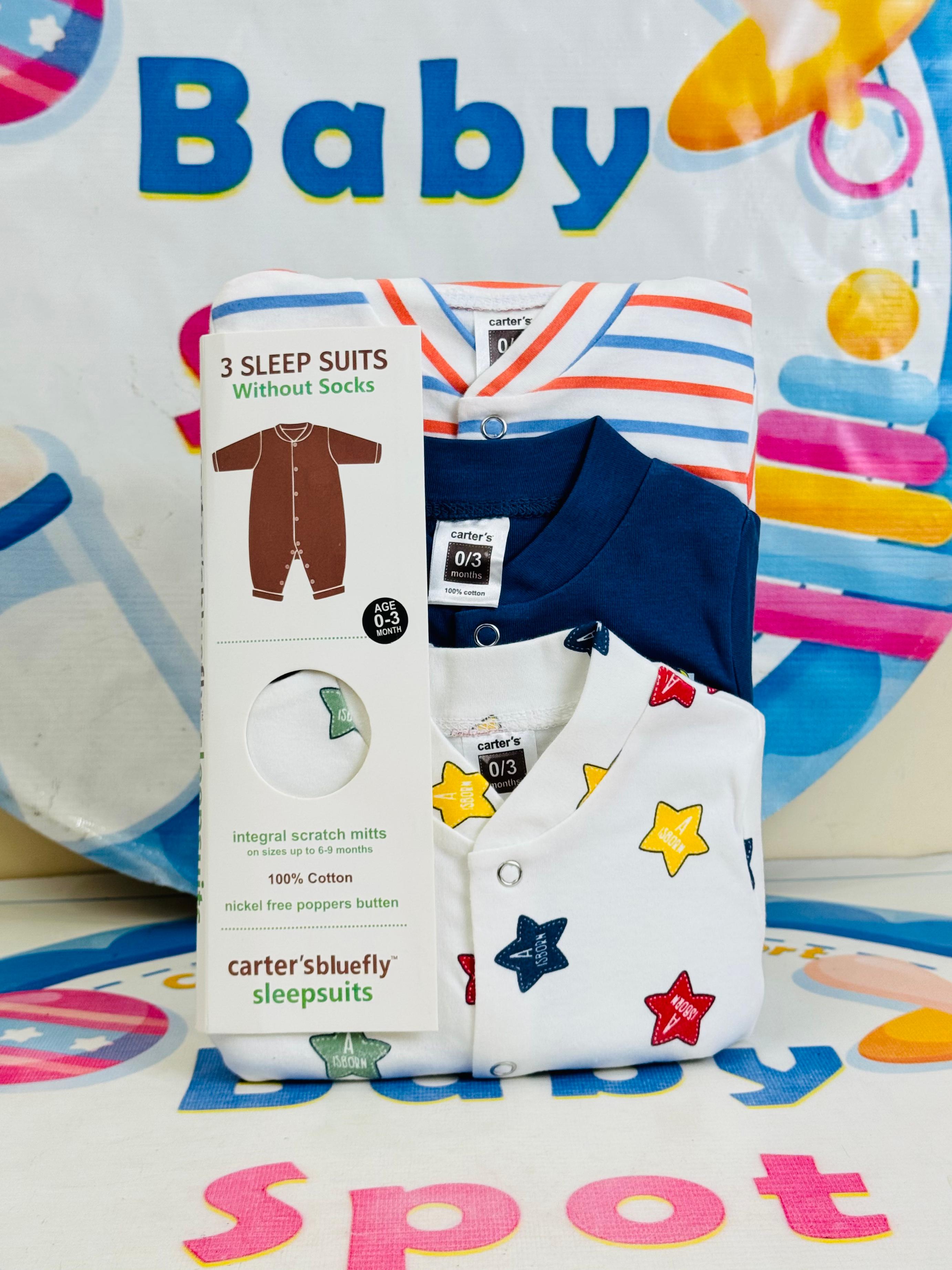 Carters Pack of 3 Sleep Suit Rompers Collection NB (Open Feet)