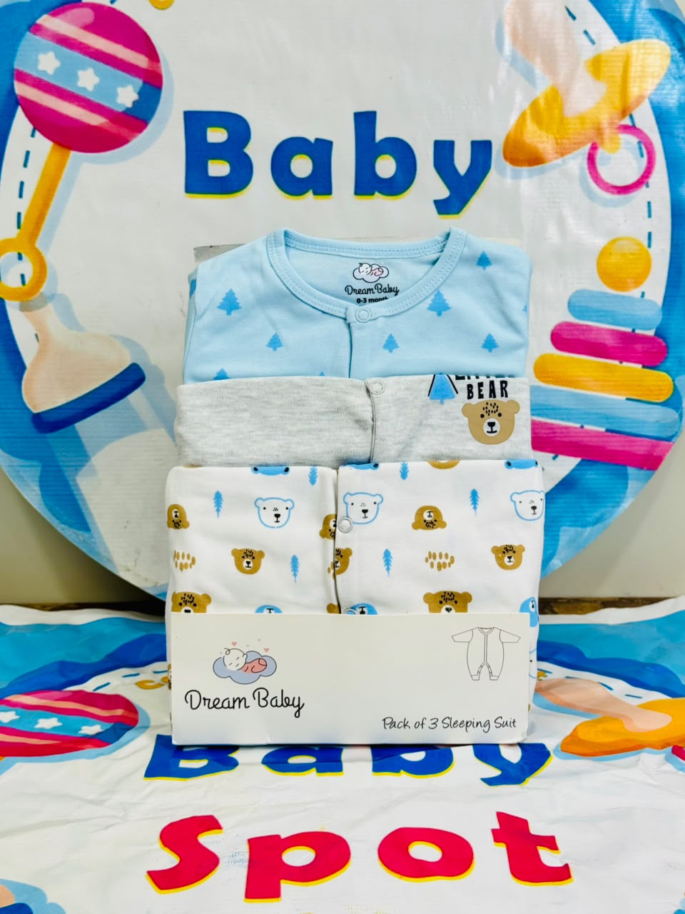 Dream Baby Pack of 3 Sleep Suit Rompers Collection SB(open feet)