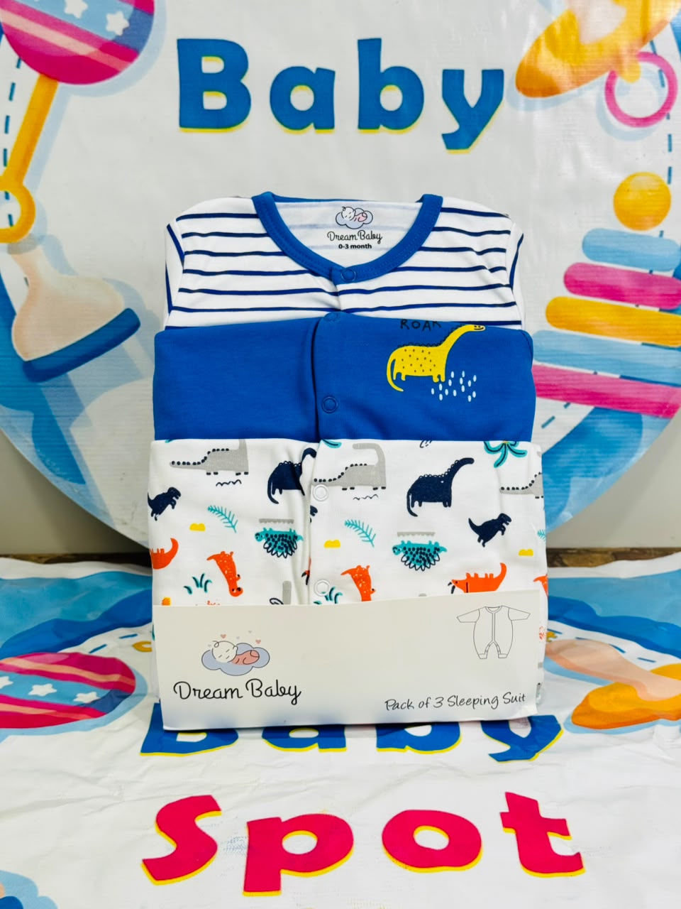 Dream Baby Pack of 3 Sleep Suit Rompers Collection RB(open feet)