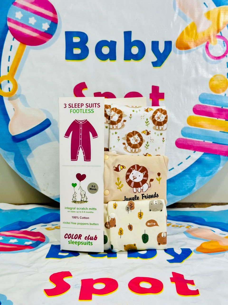 C/C Pack of 3 Sleep Suit Rompers Collection S (Open Feet)
