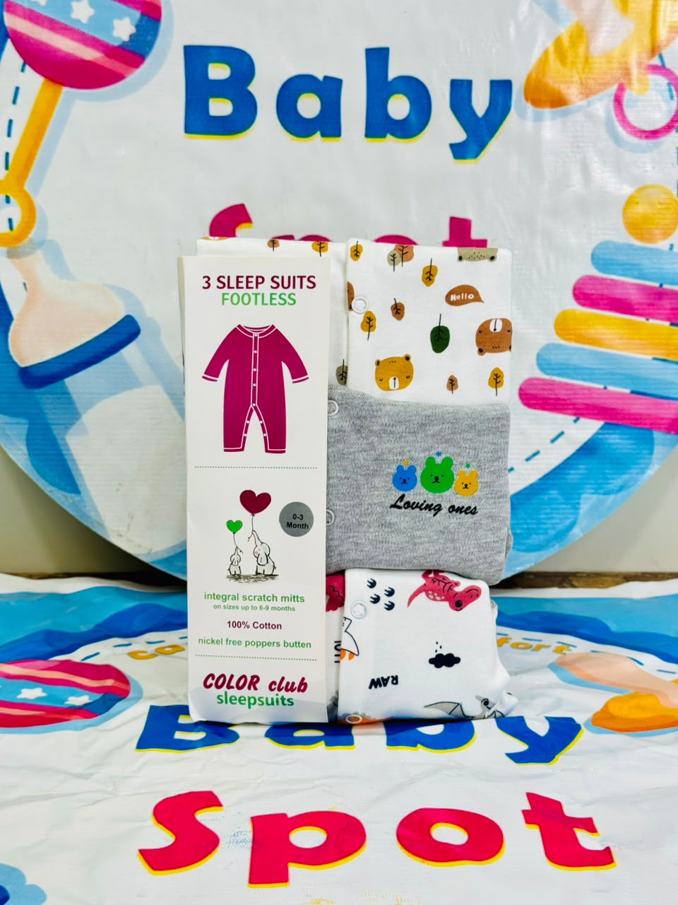 C/C Pack of 3 Sleep Suit Rompers Collection GR (Open Feet)