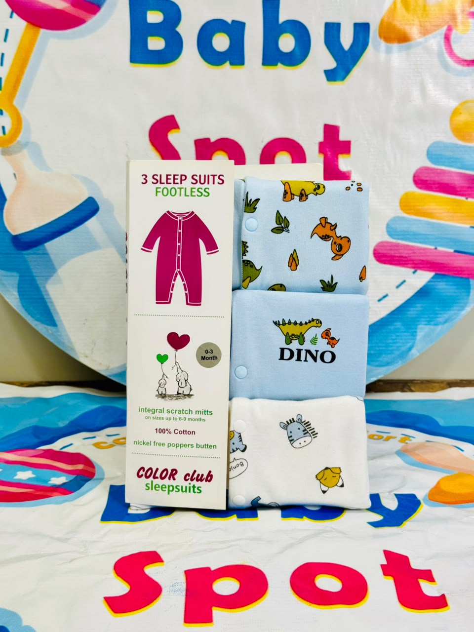 C/C Pack of 3 Sleep Suit Rompers Collection B (Open Feet)