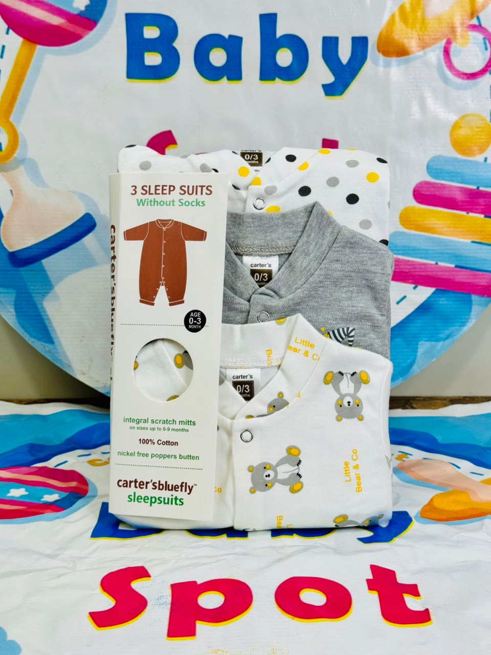 Carters Pack of 3 Sleep Suit Rompers Collection GR (Open Feet)