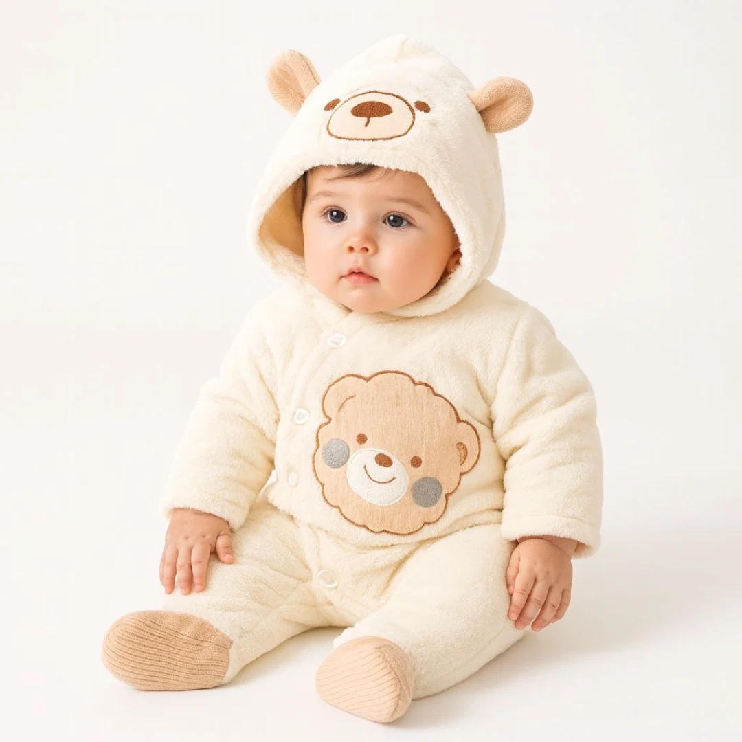 Quilted Fur Winter Rompers – Cozy & Stylish(0-6 months)