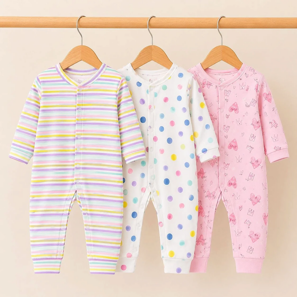 C/C Pack of 3 Sleep Suit Rompers Collection P (Open Feet)