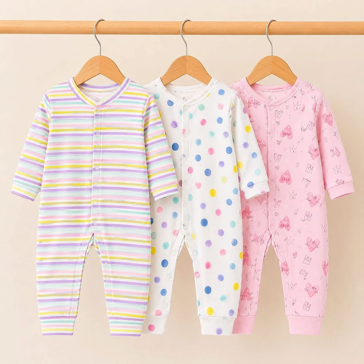 C/C Pack of 3 Sleep Suit Rompers Collection P (Open Feet)