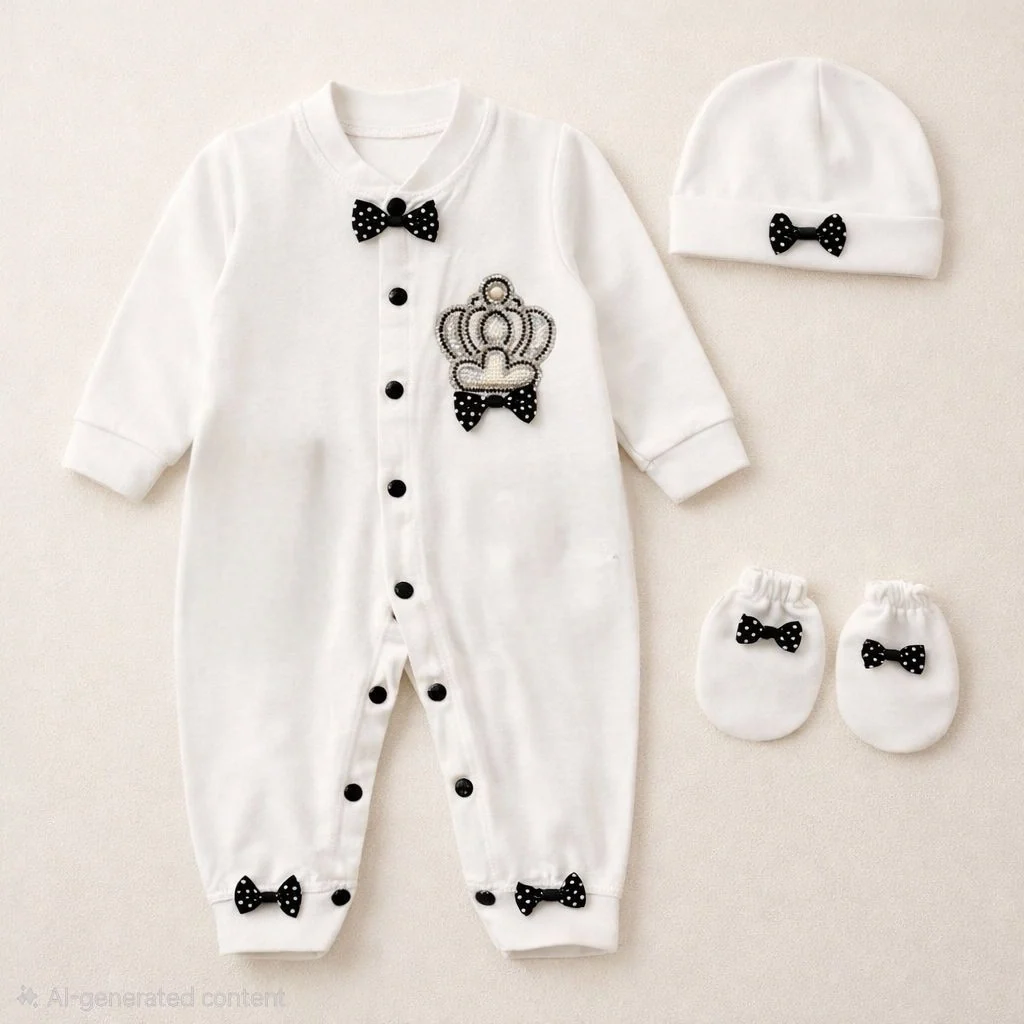 Fancy crown Romper set Wblack