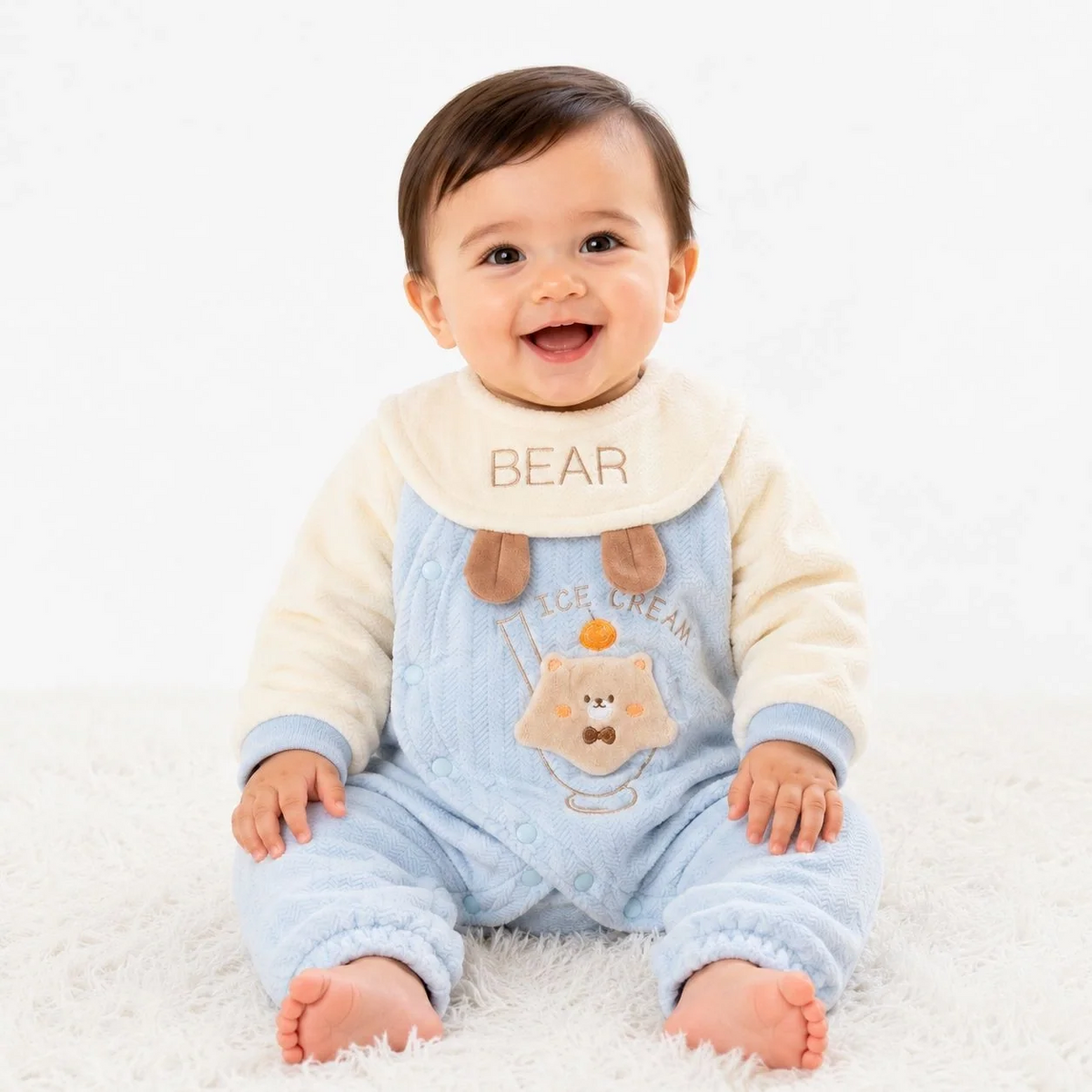 Baby Quilted Foaming Winter Rompers with bib – Cozy & Stylish
