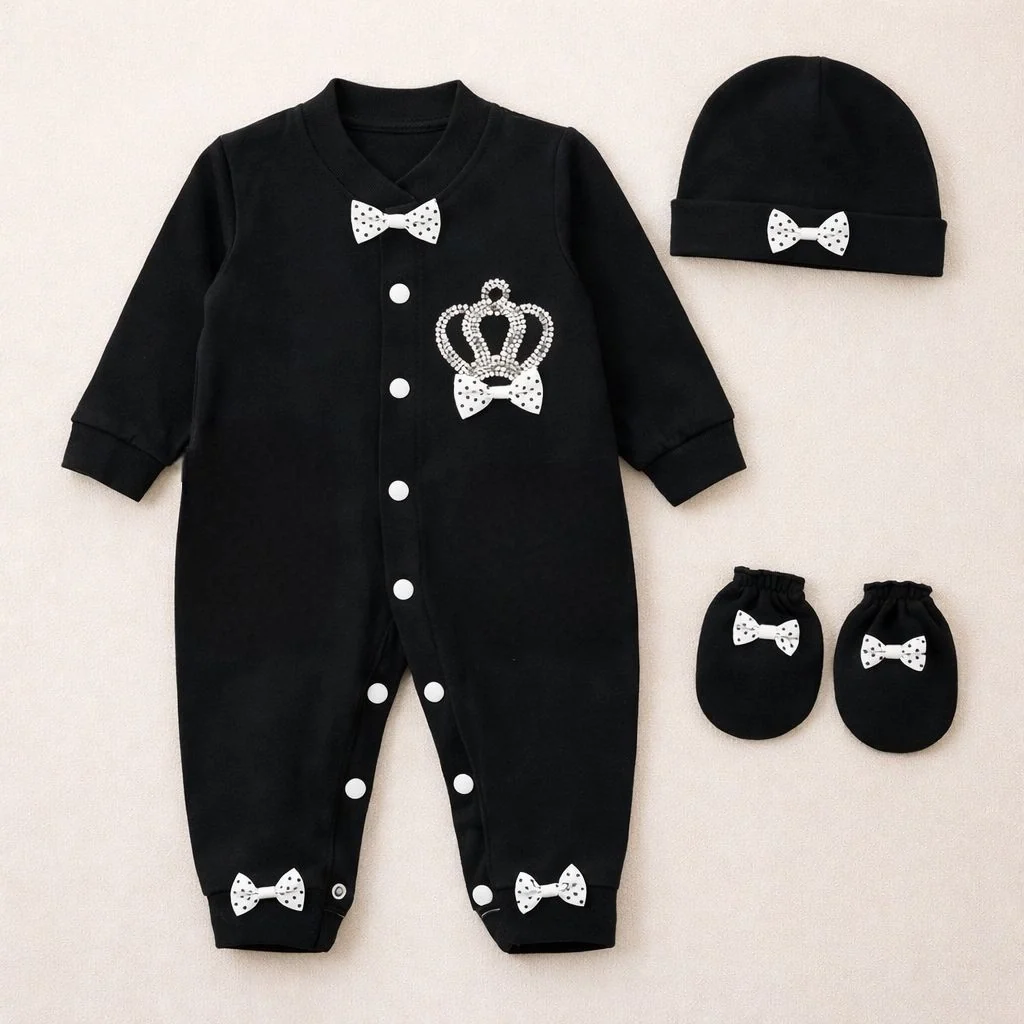 Fancy crown Romper set Black