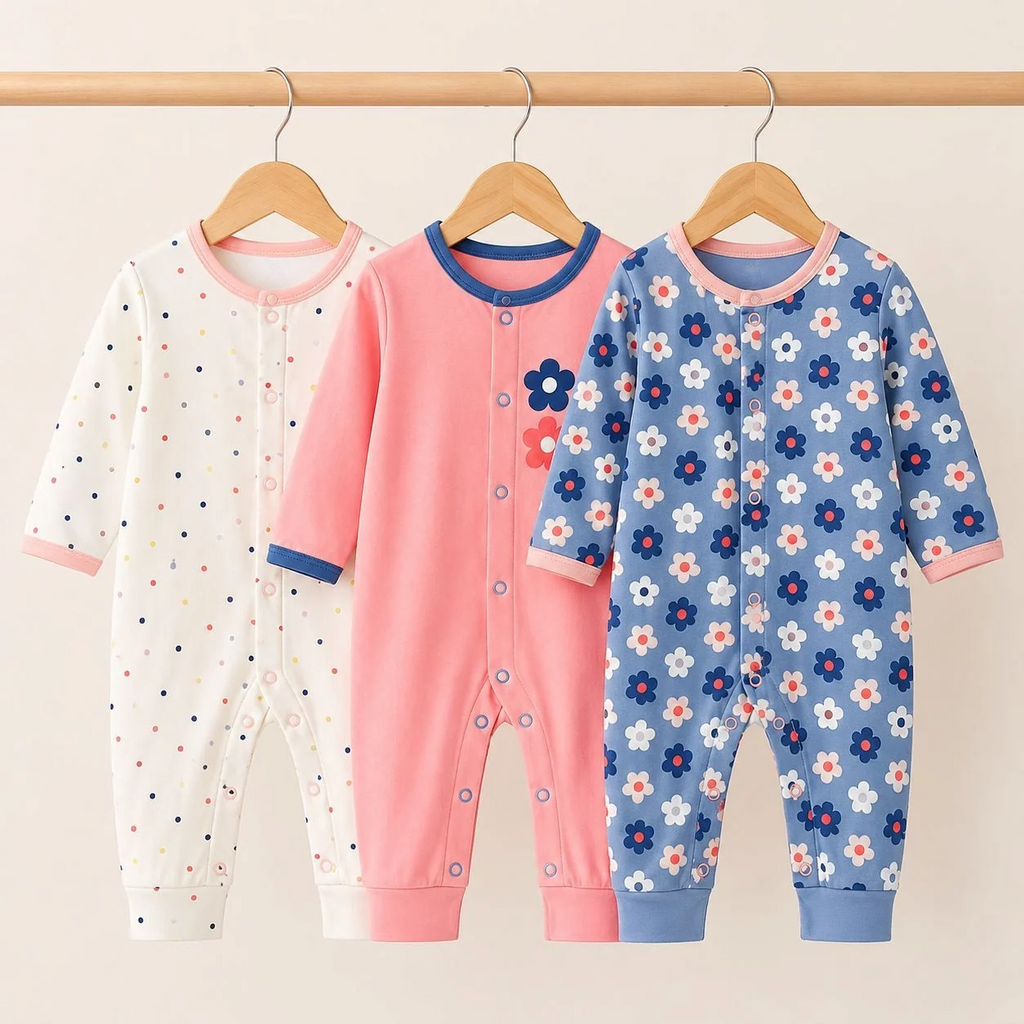 Dream Baby Pack of 3 Sleep Suit Rompers Collection BPE(open feet)