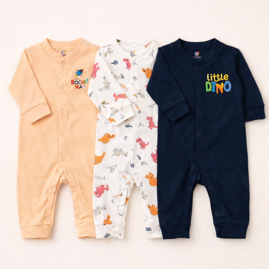 Imported Pack of 3 Sleep Suit Rompers Collection (Open Feet)