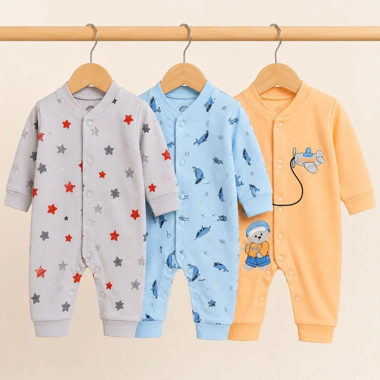Zaem Pack of 3 Sleep Suit Rompers Collection (0-3 month)