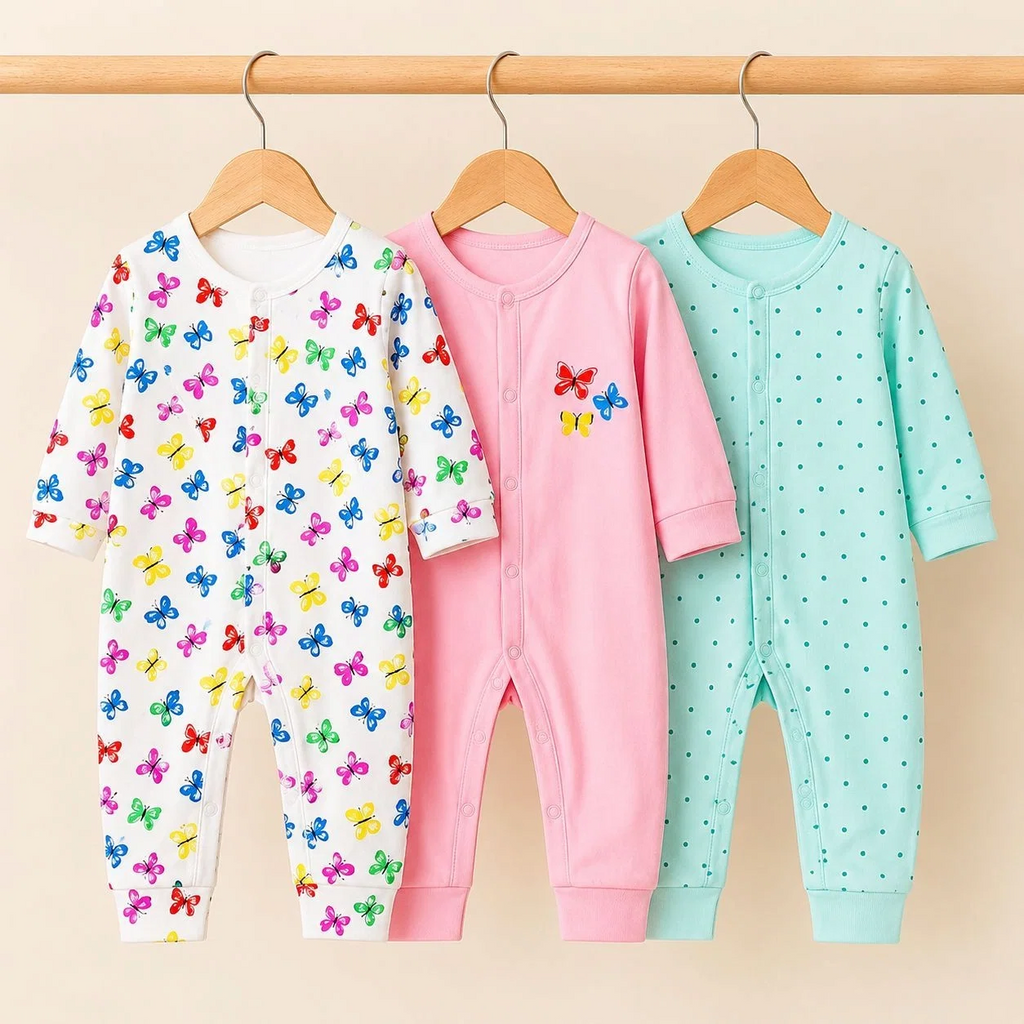 Dream Baby Pack of 3 Sleep Suit Rompers Collection PB(open feet)