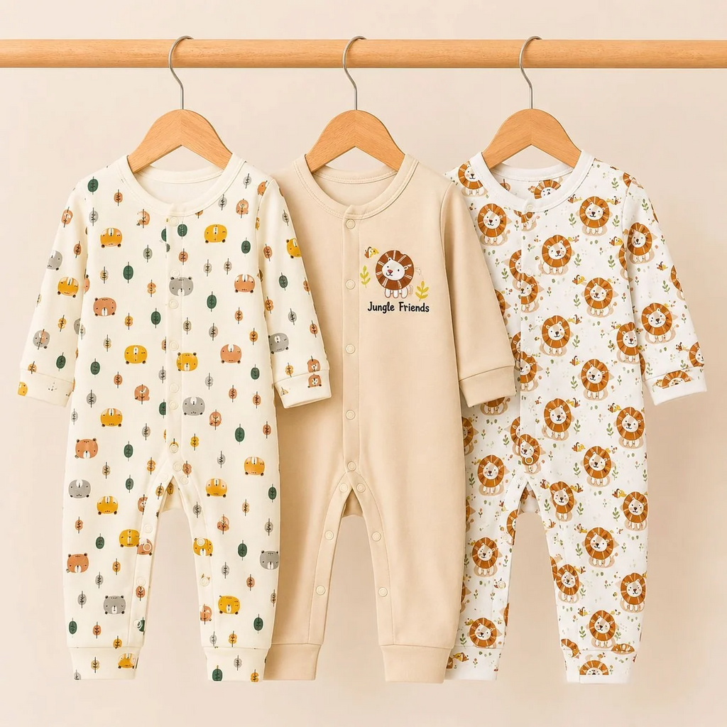 C/C Pack of 3 Sleep Suit Rompers Collection S (Open Feet)