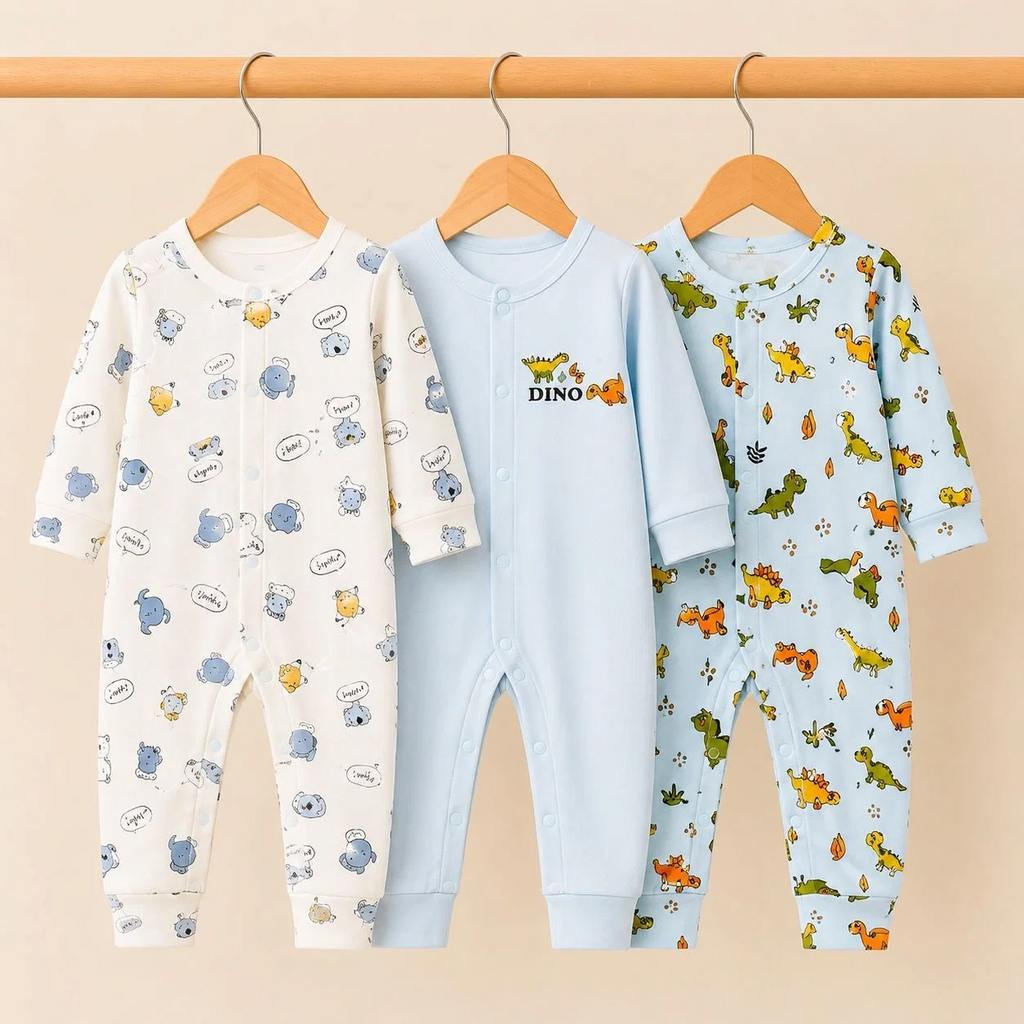 C/C Pack of 3 Sleep Suit Rompers Collection B (Open Feet)