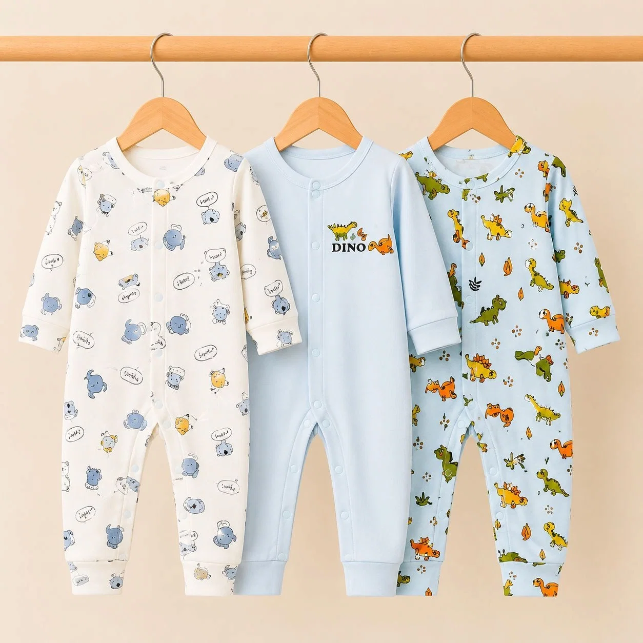 C/C Pack of 3 Sleep Suit Rompers Collection B (Open Feet)