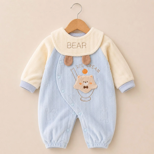 Baby Quilted Foaming Winter Rompers with bib – Cozy & Stylish