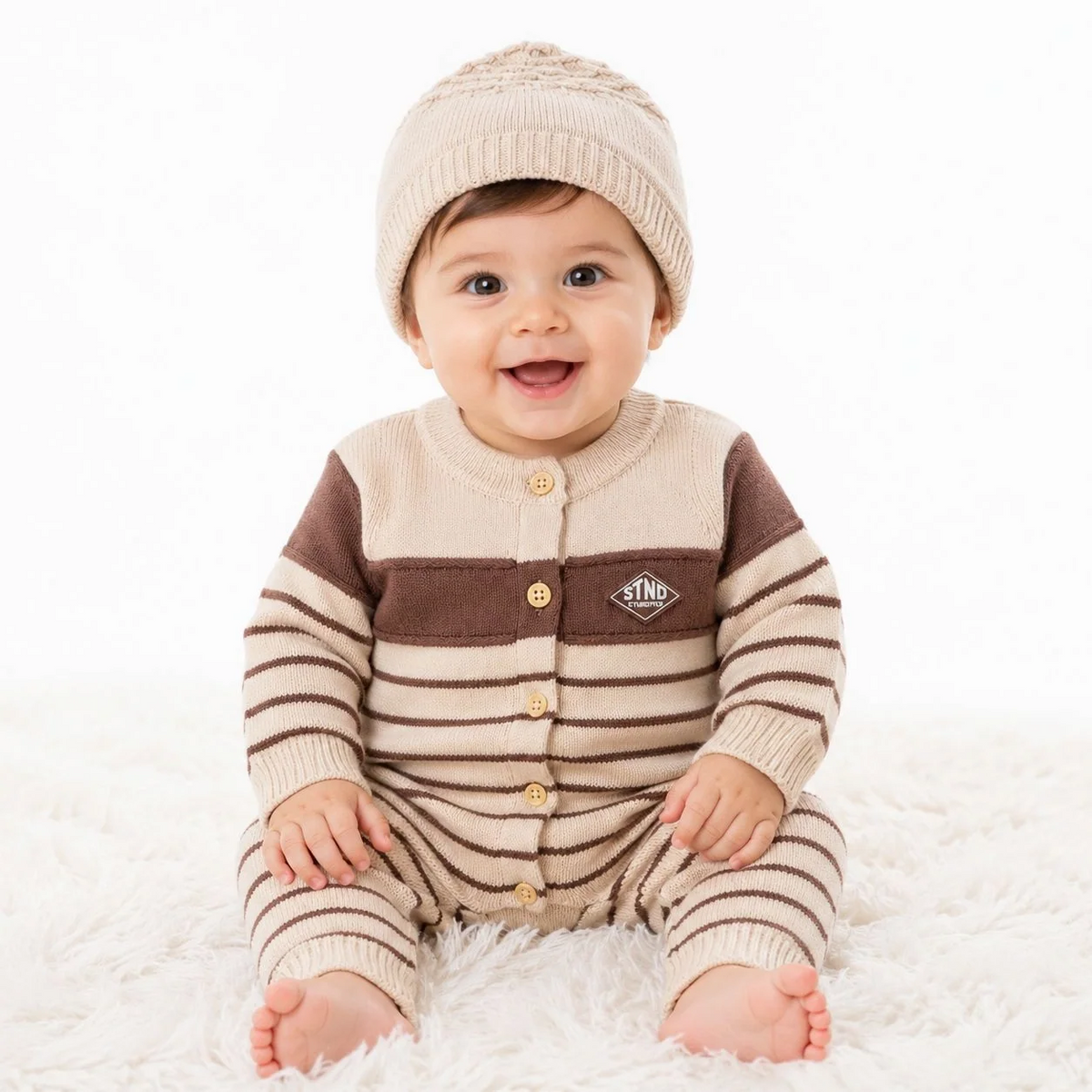 Imported Woolen Baby Rompers With Cap