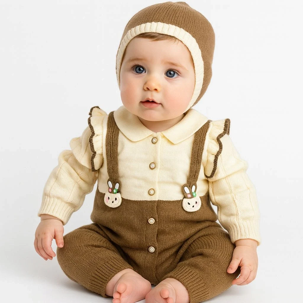 Imported Woolen Baby Rompers with cap
