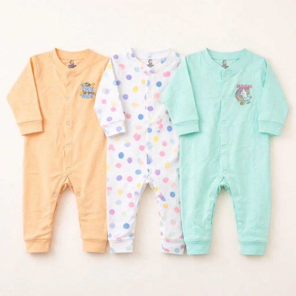 Imported Pack of 3 Sleep Suit Rompers Collection (Open Feet)