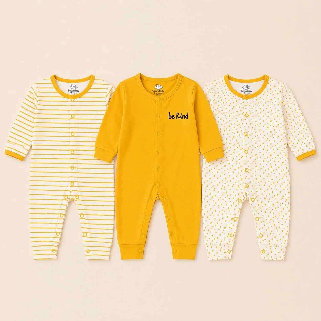 Dream Baby Pack of 3 Sleep Suit Rompers Collection Y (open feet )