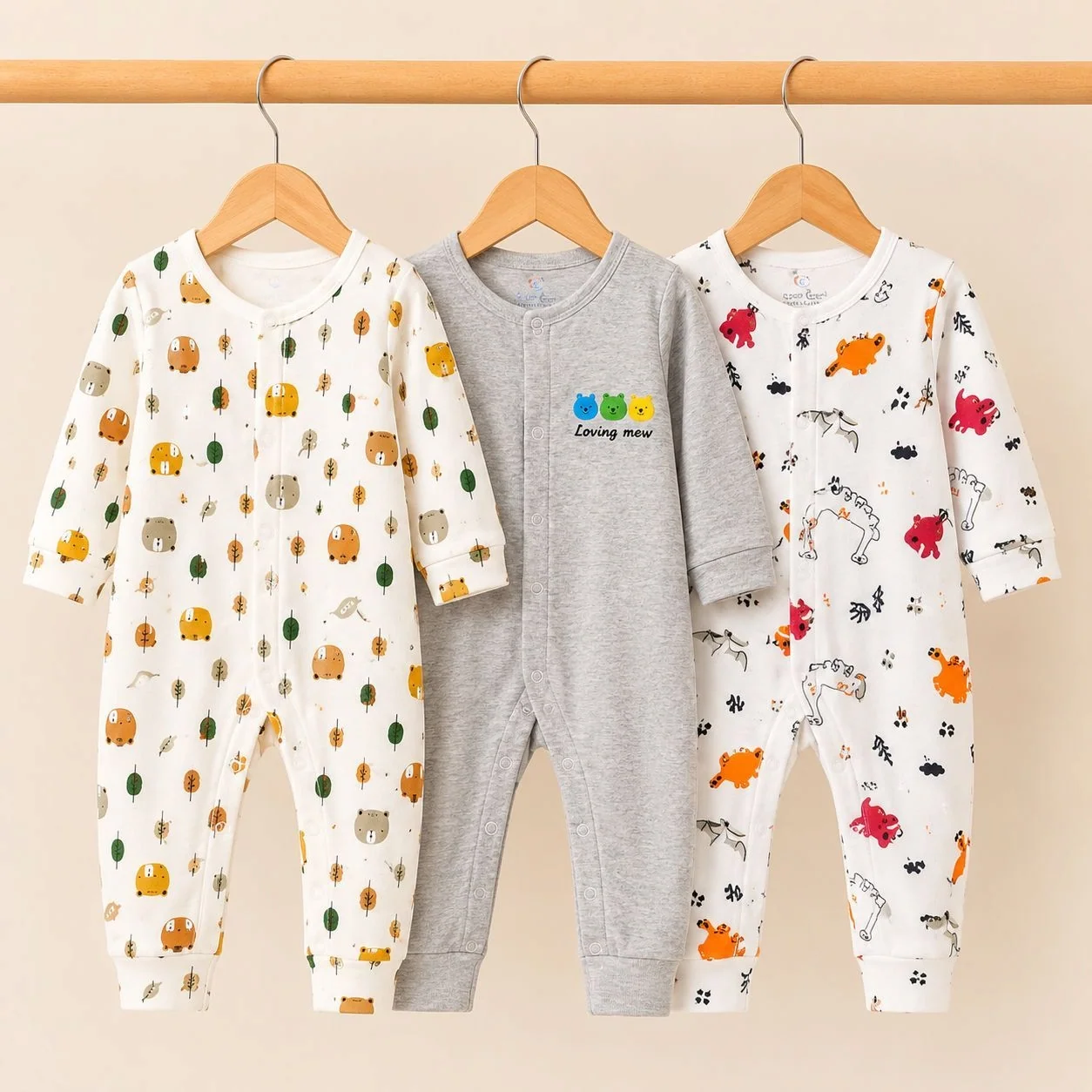 C/C Pack of 3 Sleep Suit Rompers Collection GR (Open Feet)