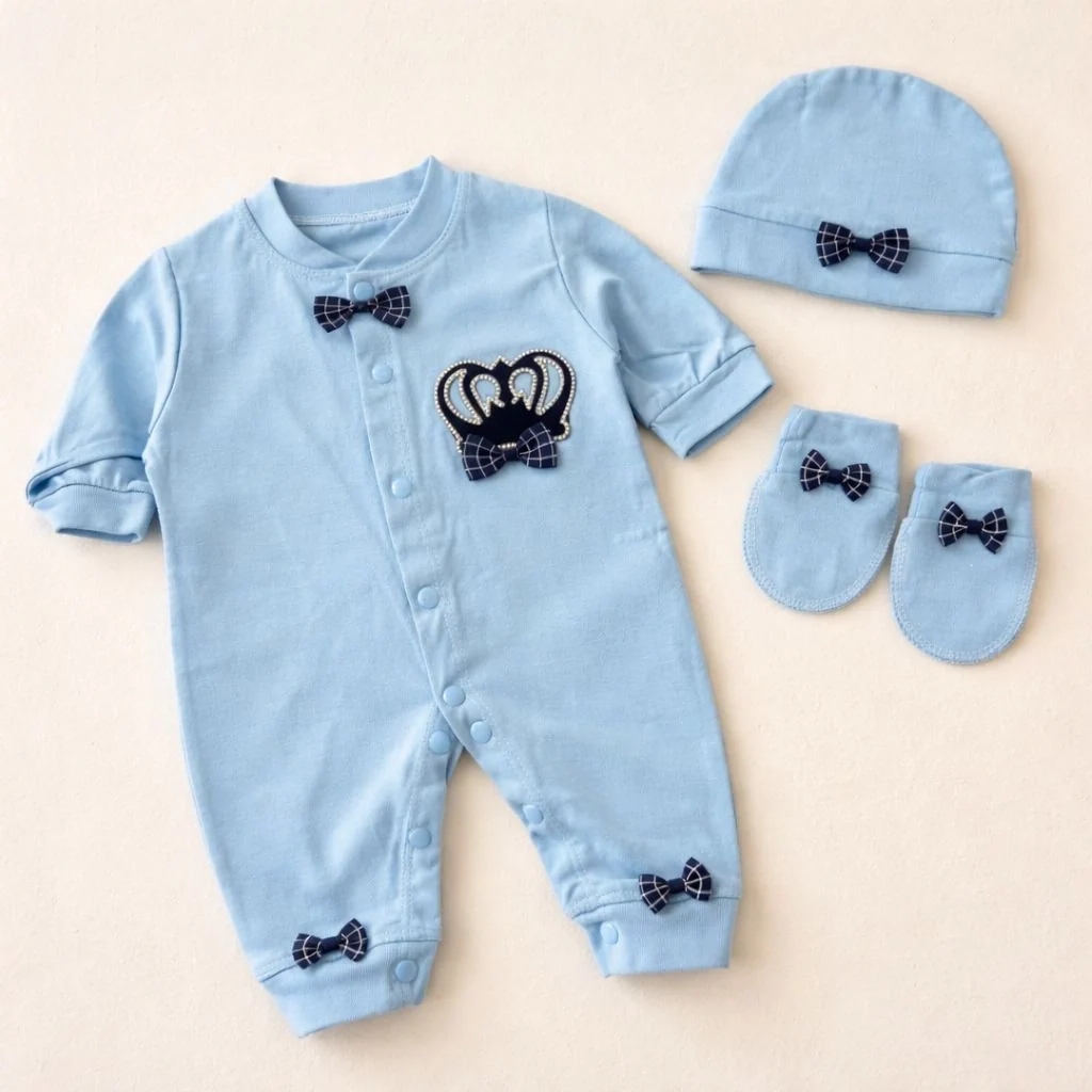 Fancy crown Romper set Blue