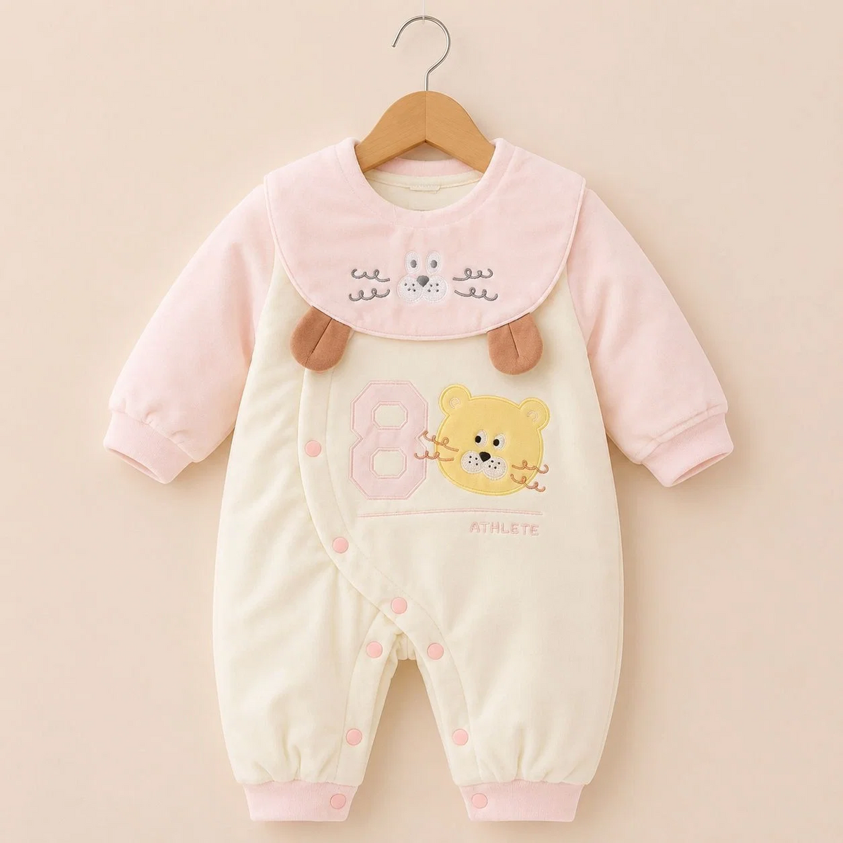 Baby Quilted Foaming Romper with bib – Cozy & Stylish