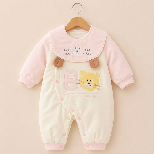 Baby Quilted Foaming Romper with bib – Cozy & Stylish